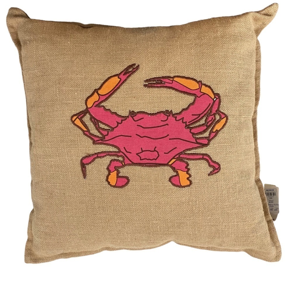 Home Fashions Crab Burlap Throw Pillow Ecoaccents Tan/Pink Size 20x20